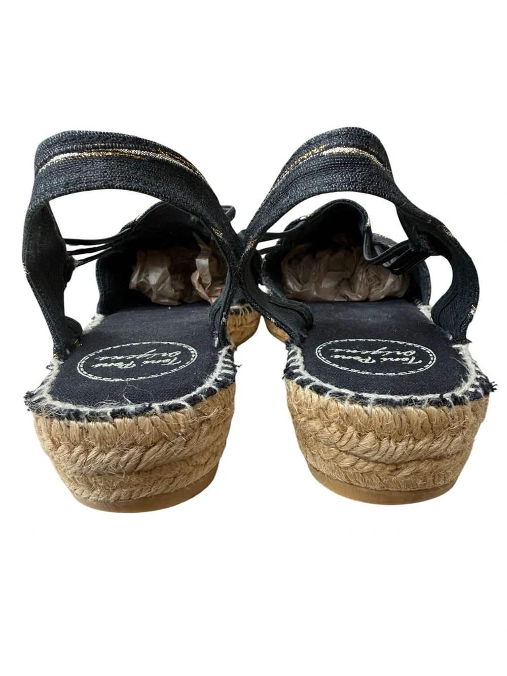 Toni Pons Black Gold Stripe Slingback Espadrilles EU Size 40 US 9 Euro Summer